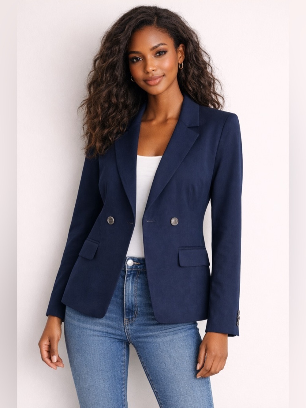 J.Crew Devon Navy Double-Breasted Blazer Size 0 Tailored Stretch Jacket